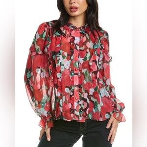 NWT Hutch Bianca Top Button Up Red Multicolor Large